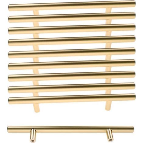 Poignée De Porte - Entraxe 128 mm - Barre 12 mm - Longueur 200 mm - En Alliage D'aluminium - Finition Acier Inoxydable - Pour Cuisine Salle De Bain Chambre - Lot De 10