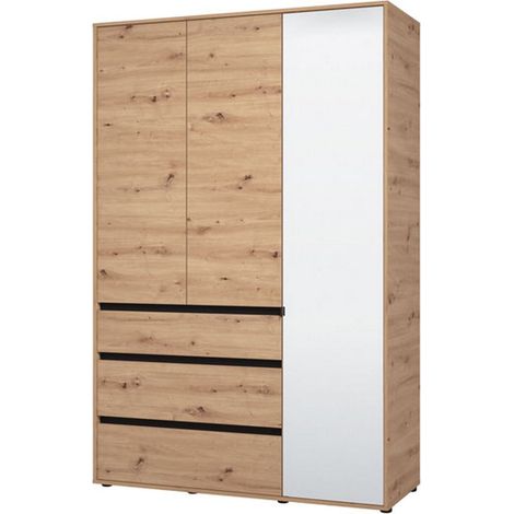 Guardaroba 3 Ante Ilbonoo, Armadio Camera da Letto Appendiabiti, 3 Cassetti, 4 Ripiani, 138x55 cm Marrone Rovere Nodi