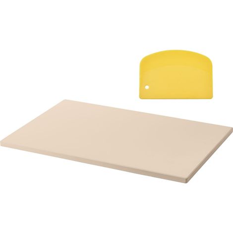 Pierre à pizza en cordiérite, 508 x 355 mm, rectangulaire, épaisseur 17 mm, avec raclette PP, résistante à la chaleur, pour four, cuisson pain et pizzas, BBQ. (1/5)