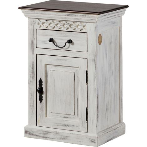 Badschrank Mango / Akazie 50x35x72 weiß gewachst CASTLE-ANTIK 112 (1/4)