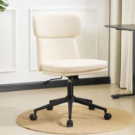 Chenille-Bürostuhl, Schreibtischstuhl, Schminktischstuhl, höhenverstellbarer Bürostuhl mit 360° drehbarer Rückenlehne, ergonomisch fürs Schlafzimmer (Weiß-1) (1/5)