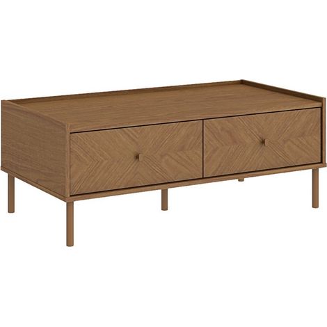 2 Drawer Coffee Side Table - L61 x W105 x H40.3 cm - Light Oak - Assembly Required
