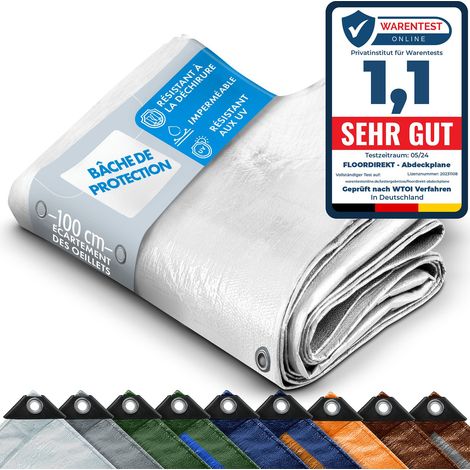Bâche de protection imperméable multifonctionnelle 140 g/m² Blanc 6 x 10 m