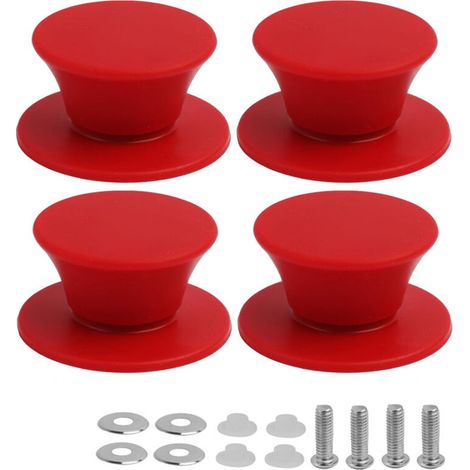 CCYKXA  Set of 4 Silicone Pot Lid Handles, Universal Replacement Knobs, Heat Resistant, BPA Free, with Stainless Steel Screws and Seals (Red)
