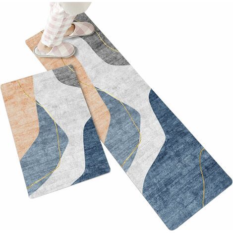RHG Lot de 2 Tapis de Cuisine Antidérapant, Tapis Devant Evier Tapis de Sol pour Cuisine Absorbant, Tapis de Bain Moderne Paillasson 2 40 x 60 cm + 40 x 120 cm- (1/5)