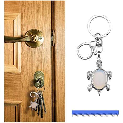 Porte-clés Tortue de Mer en Opale, Pierre Énergétique, Fermoir Pince, Pendentif Porte-clés pour Sac à Main, Sac à Dos, Téléphone, Accessoire Bijou