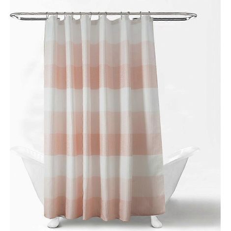 Rideau de douche gaufré à rayures de qualité hôtelière moderne, rose, pour salle de bain, ensembles de rideaux de douche pour douches et baignoires, rideau de douche résistant