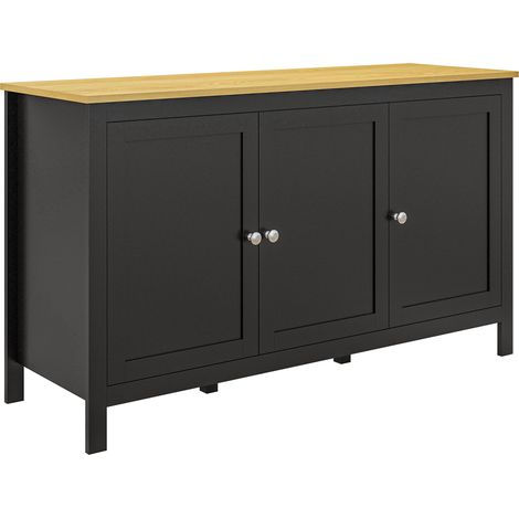 Homcom – Buffet noir avec plateau bois clair – 3 portes, 2 étagères réglables – Dimensions 120 x 40 x 70 cm – MDF classe E1 (1/5)