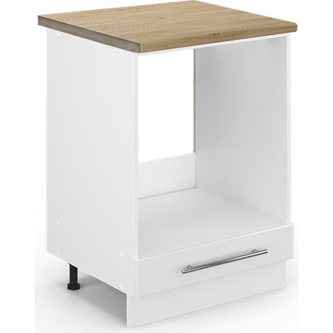 Herdumbauschrank Fame-Line, Weiß Hochglanz, 60 cm , AP Eiche, Vicco
