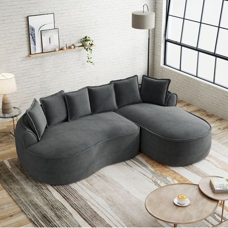 Canapé avec méridienne en chenille gris, sans montage, assise profonde 122 cm (1/5)