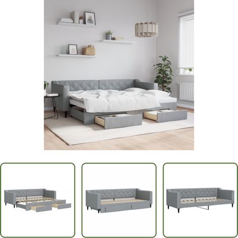 vidaXL Sofa-Bett - Tagesbett Ausziehbar mit Schubladen Hellgrau 80x200 cm Stoff (1/5)