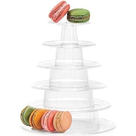 1 alzatina per torta, 6 ripiani regolabili, porta macarons, in plastica resistente, ideale per matrimoni e feste. (1/5)