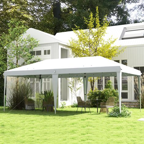 Carpa Plegable 6x3 m con Altura Ajustable en 3 Niveles Bolsa de Transporte Anti-UV y Marco de Acero Blanco
