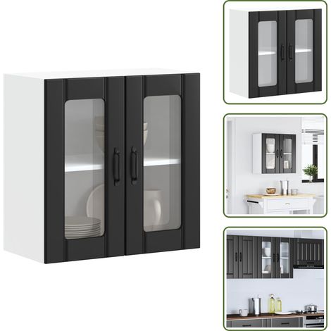 Armoire murale de cuisine avec porte en verre Lucca noir - Armoire Murale De Cuisine - Armoires Murales De Cuisine - Meuble Mural De Cuisine - Armoire Murale Avec Verre (1/5)