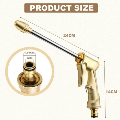Pistolet d'arrosage Métal, Pistolet Arrosoir Métal Haute Pression, Pistolets à Eau de Jardin Robuste avec Buse en Laiton Lavage de Voiture, Nettoyage, Irrigation de Jardin et Pelouse- Long (1/2)