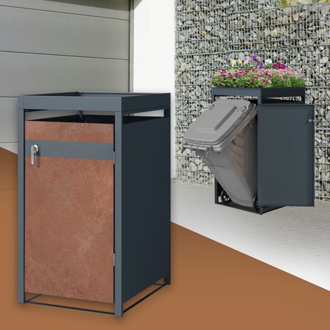 ML-Design Copribidone per Spazzatura con Tetto a Fioriera per 1 Cestino 240L 68x80x124 cm Antracite Effetto Ruggine Acciaio Contenitore per Pattumiera Copri Bidone Sportello Contenitore per Rifiuti (1/5)