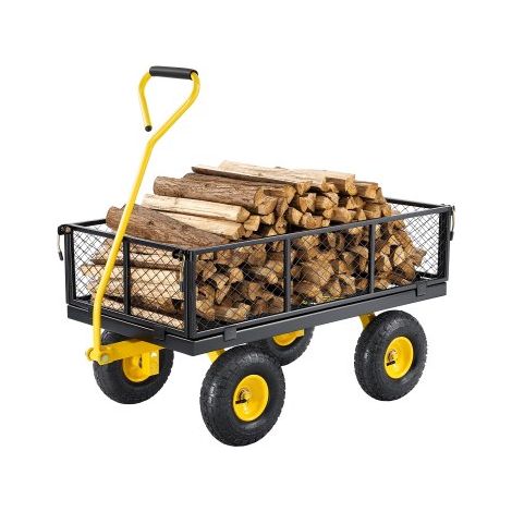 Carrito Resistente de Jardín de Acero de 1840 x 560 x 535 mm con Neumáticos de 10", Laterales de Malla Extraíbles y Manija Giratoria de 180°, Capacidad de Carga de 408,23 kg, Amarillo y Negro (1/5)