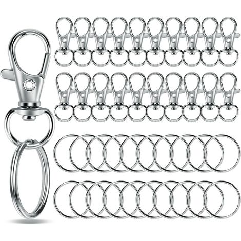 Porte-clés - Mousqueton - Anneau porte-clés - Ensemble en alliage de zinc et acier inoxydable - Idéal pour les loisirs créatifs à la maison, en voiture et pour le sport - Mousqueton pivotant avec anne (1/5)