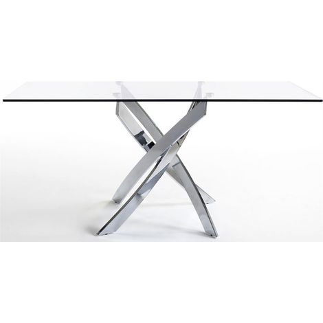 Table à manger base acier inoxydable plateau verre trempé - Acier inoxydable (1/4)