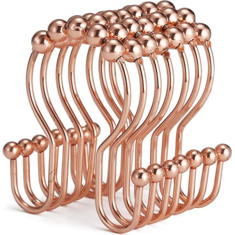 Crochets Pour Rideau De Douche - En Acier Inoxydable - Double Crochet Anti-Chute - Glissement Fluide Sur Barre - 12 Pièces - Doré Rose (1/5)