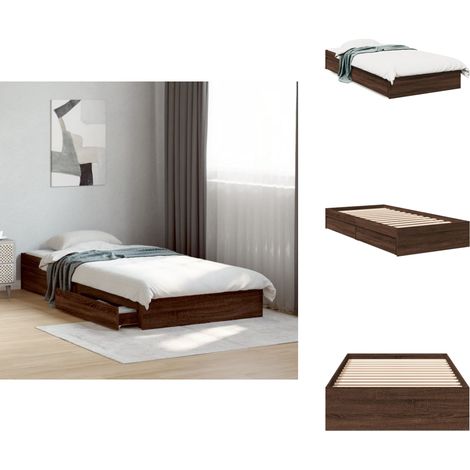 Cadre de lit avec tiroirs sans matelas chêne marron 75x190 cm - Cadre De Lit - Lit Double - Meuble De Chambre - Rangement Sous Lit - Tiroir Lit (1/5)