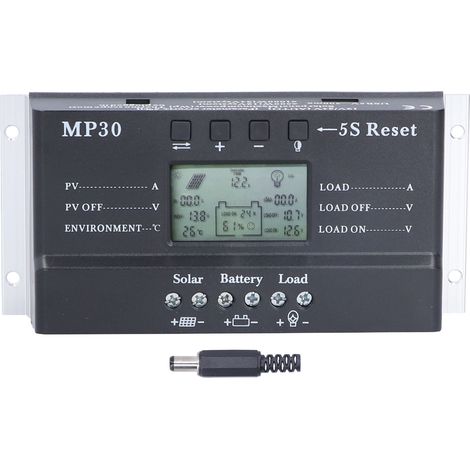 Ortviai Régulateur solaire 30 A MPPT/PWM 12/24 V avec écran LCD rétroéclairé et protection intégrée (1/5)