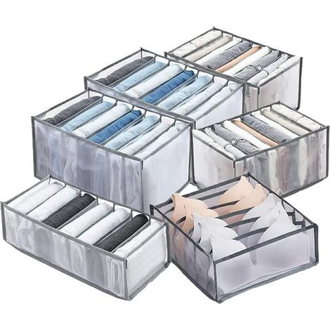 6 Pieces Closet Organizer, Jeans Storage Box, Clothes Drawer Mesh Divider Box, Foldable Washable Storage Box (1/5)
