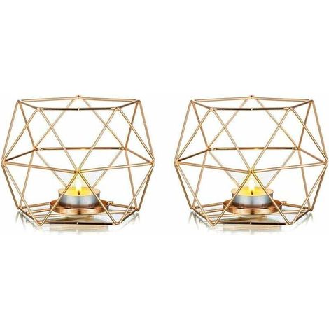 [NEVER USED] Gold Tealight Holders - Set of 2 Geometric Stick-Shaped Candle Holders, Dining Room Centerpiece Decoration