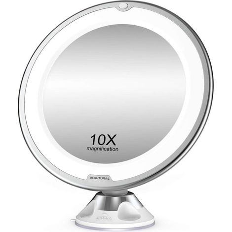 Nazalus-Hot Sale-10-fach vergrößernder Schminkspiegel mit LED-Leuchten, 1 Kugelgelenk, 360° verstellbarer Aufsatz, tragbarer Kosmetikspiegel, für Badezimmer, Reisen