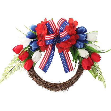 Couronne artificielle pour porte d'entrée, jour de l'indépendance, décoration du 4 juillet (1/4)