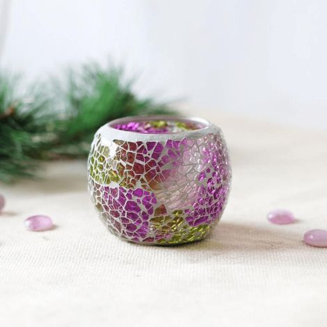 Support À Bougie En Verre - Style Mosaïque - Pour Bougie À Thé / Bougie À Flamme / Bougie Led - 8,5 X 8,5 X 7 Cm - 1 Pièce (1/5)