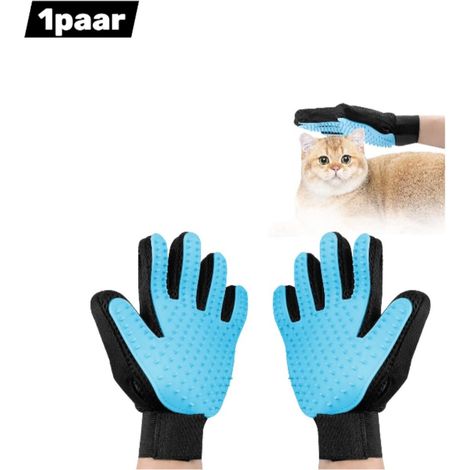 paire de gants de massage pour animaux - en silicone - brosse démêlante - pour chats et chiens - élimine les poils morts tout en caressant - soin des animaux - bleu ciel (1/5)