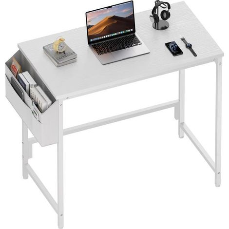 ECOFURNIX - Bureau Informatique Rectangulaire - Structure Métallique - Couleur Blanche - 80x40 cm (1/5)