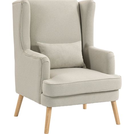 Sillón de acento beige con respaldo alto, asiento ancho y cojín lumbar (1/4)