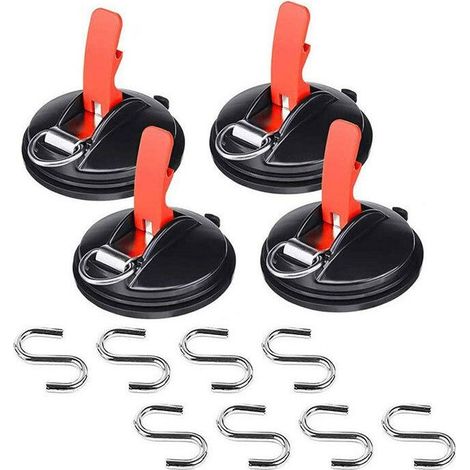 Car Suction Cups with S-Shaped Fixing Hooks, Multifunctional Anchoring Tool, Car Support, Luggage, Tarpaulins, Tents, Car Tie-Downs, 4pcs (1/5)