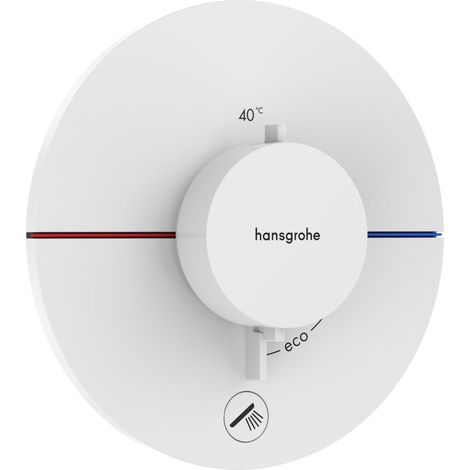 ShowerSelect Comfort S - Mitigeur thermostatique avec 1 sortie additionnelle, Robinet encastré avec arrêt de sécurité à 40°C, Thermostat rond, 1 sortie, Blanc mat (1/5)