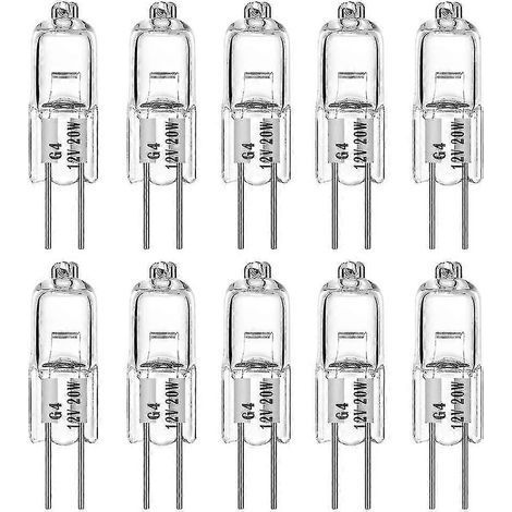 10 ampoules halogènes G4 T3 20 watts G4 à 2 broches 12 volts blanc chaud dimmable 20 W 12 V 2700 K [classe énergétique C] (1/5)