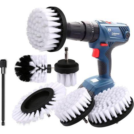 PièCes Brosse de Nettoyage de Perceuse, Brosse pour Perceuse Voiture Carrelage Tapis Baignoire Cuisine Toilette Blanc éLectrique Brosse de Perceuse Rotative (1/5)