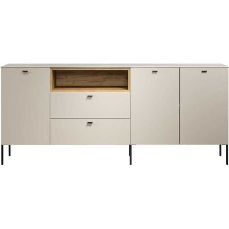 TRENDTEAM SAO PAULO Sideboard modern Kaschmir und helle Eiche 3 Türen 2 Schubladen 197 x 42 x 85 cm (1/5)