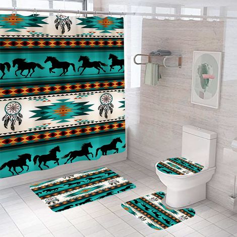 Duschvorhänge mit weicher, rutschfester Badematte und WC-Deckel für B