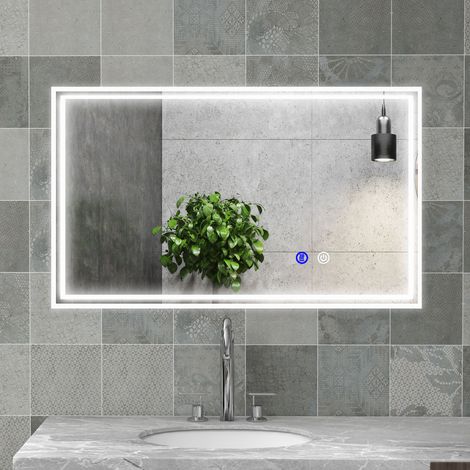 Miroir de salle de bain rectangulaire mural lumineux LED horizontal ou vertical, 100 x 60 cm