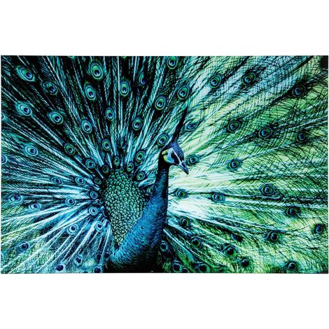 Tableau Déco en Verre "Paon" 80x120cm Bleu (1/4)