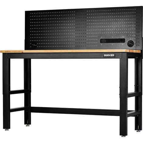 Draper 28096 BUNKER Workbench with Hardwood Worktop and Power Pegboard, 1550mm