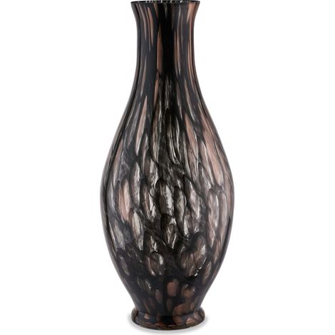 "Vaso artigianale nero e ambra FIASCO in vetro di Murano 56 cm." (1/2)