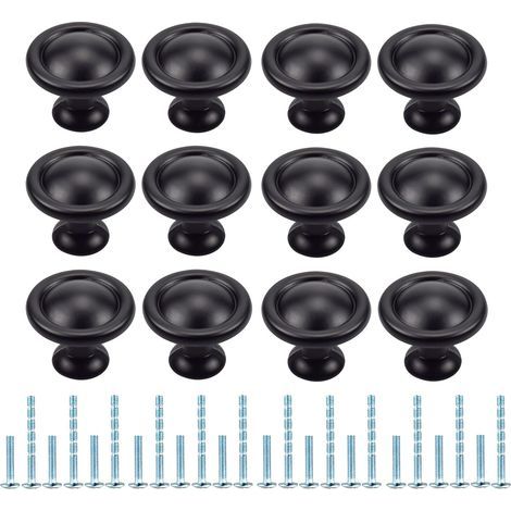 Set of 12 round drawer knobs, kitchen handles for furniture, cabinets, dressers, doors, office, bedroom, cupboards (black) (1/5)