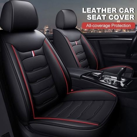 Housse de siège Universelle - Cuir PU noir rouge - Compatible airbag - Installation facile (1/4)