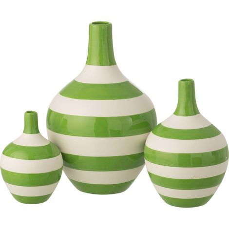 Set de 3 vases lignés en porcelaine - blanc et vert (1/3)