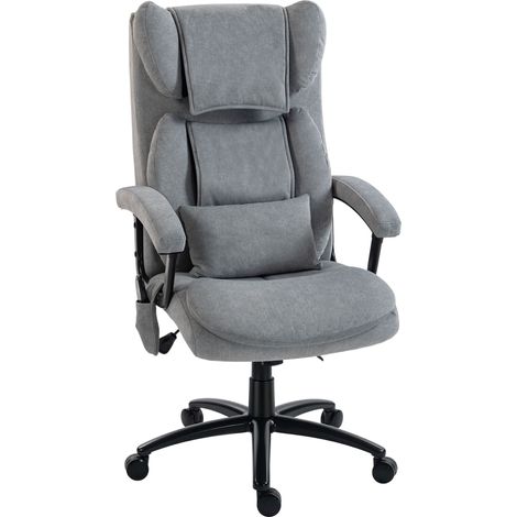 Sillón de oficina ergonómico con función de masaje y respaldo alto, tapizado en terciopelo gris.