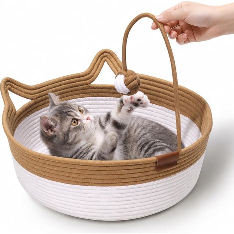 46x46x16 cm Panier Chat Tressé en Corde Rond (Couleur Caramel) (1/5)