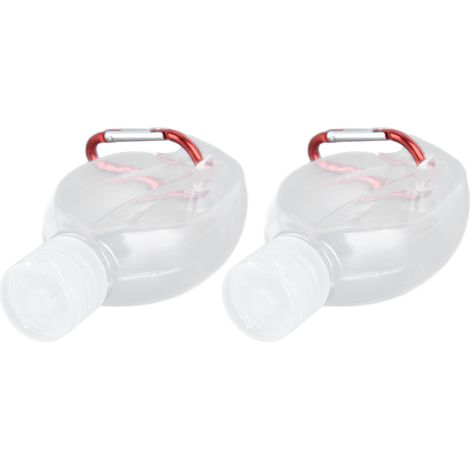 Set aus 2 transparenten 50-ml-Flaschen mit Schlüsselringclip, nachfüllbare Reiseflasche, antibakterieller Spray- und Gelspender, Klappdeckel in Ahornblattform, Farbe zufällig. (1/5)